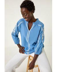 Roman - Embroidered Sleeve V-Neck Top - Lyst
