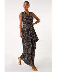 Roman - Glitter Floral Print Maxi Stretch Dress - Lyst