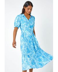 Roman - Floral Print Frill Hem Shirt Dress - Lyst