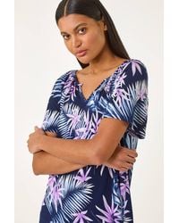 Roman - Textured Print Notch Neck Stretch Top - Lyst