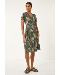 Roman - Leaf Print Ring Detail Midi Dress - Lyst