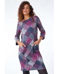 Roman - Check Print Pocket Shift Dress - Lyst