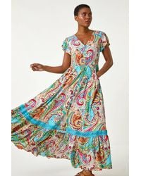 Roman - Paisley Print Shirred Waist Maxi Dress - Lyst