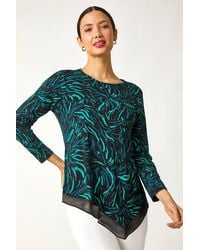 Roman - Linear Print Chiffon Hem Stretch Top - Lyst