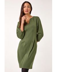 Roman - Ponte Stretch Notch Neck Midi Dress - Lyst