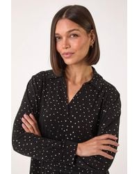 Roman - Heart Print Foil Collar Stretch Top - Lyst