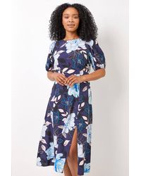Roman Petite - Floral Print Puff Sleeve Midi Dress - Lyst