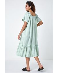 Roman - Embroidered Cotton Midi Smock Dress - Lyst