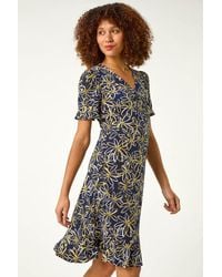 Roman - Floral Print Side Button Dress - Lyst