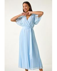 Roman - Lace Detail Wrap Midi Dress - Lyst