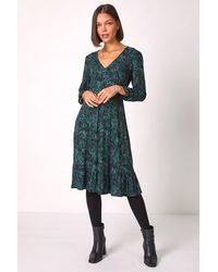 Roman - Animal Print Frill Hem Fit & Flare Dress - Lyst