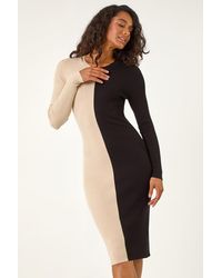 D.u.s.k - Colour Block Knit Stretch Midi Dress - Lyst
