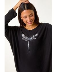 Roman - Dragonfly Print Sequin Knitted Stretch Top - Lyst