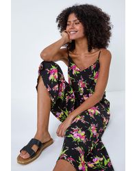 Roman - Dusk Fashion Sleeveless Floral Print Wide Leg Jumpsuit - Lyst