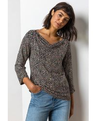 Roman - Abstract Print Cowl Neck 3/4 Sleeve Jersey Top - Lyst