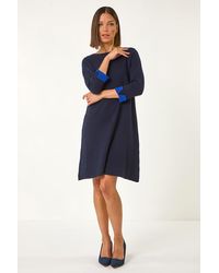 Roman - Contrast Sleeve Knitted Shift Dress - Lyst