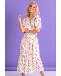 D.u.s.k - Ditsy Floral Frill Detail Midi Dress - Lyst