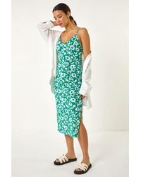 Roman - Floral Strappy Stretch Midi Dress - Lyst