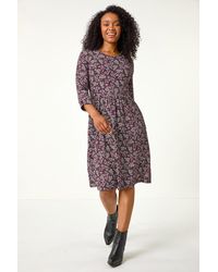 Roman Petite - Floral Print Gathered Waist Dress - Lyst