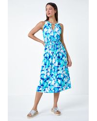 Roman - Abstract Halter Neck Stretch Midi Dress - Lyst
