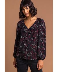 Roman - Ditsy Spot Print Gathered Long Sleeve Blouse - Lyst