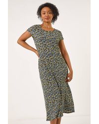 Roman Petite - Floral Print Crinkle Midi Dress - Lyst