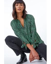 Roman - Ditsy Bow Tie Sleeve V-Neck Top - Lyst