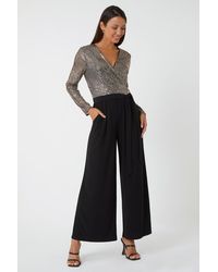 Roman - Sequin Wrap Wide Leg Stretch Jumpsuit - Lyst