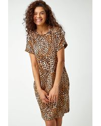 Roman - Leopard Print Stretch T-shirt Dress - Lyst