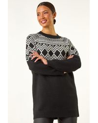 Roman - Mono Fairisle Tunic Knit Jumper - Lyst