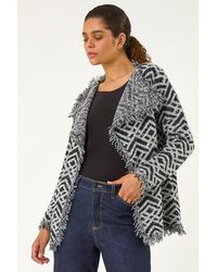 Roman - Geometric Fringe Collared Cardigan - Lyst