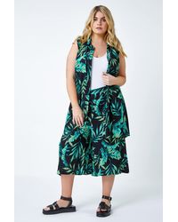 Roman Curve - Leaf Print Sleeveless Longline Tunic Shirt - Lyst