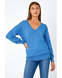Roman - Plain Stretch V-Neck Longline Jumper - Lyst