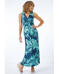 Roman Petite - Palm Print Twist Front Maxi Dress - Lyst