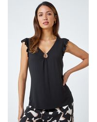 Roman - Ring Detail Frill Stretch Top - Lyst