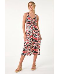 Roman Petite - Abstract Print Ruched Midi Dress - Lyst