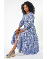 Roman Petite - Aztec Tiered Midi Dress - Lyst