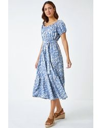 Roman - Abstract Print Belted Midi Dress - Lyst