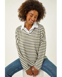 Roman - Stripe Mock Shirt Top - Lyst