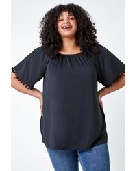 Roman Curve - Pom Pom Trim Stretch Bardot Top - Lyst