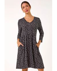 Roman - Spot Print Button Detail V-Neck Dress - Lyst