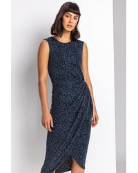 Roman - Glitter Leopard Print Twist Wrap Midi Dress - Lyst