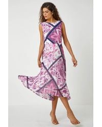 Roman - Paisley Scarf Print Pleated Midi Dress - Lyst