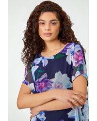 Roman - Floral Print Mesh Chiffon Overlay Top - Lyst