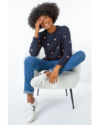 Roman - Heart Embroidered Scallop Hem Jumper - Lyst