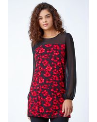 Roman - Floral Print Chiffon Sleeve Stretch Top - Lyst