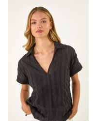 Roman - Textured Collar V-Neck Top - Lyst