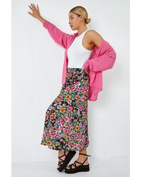 D.u.s.k - Floral Button Detail Midi Elastic Waist Skirt - Lyst