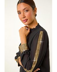 Roman - Sequin Stripe High Neck Sleeve Top - Lyst