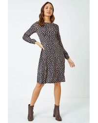 Roman - Polka Dot Print Casual Midi Tea Dress - Lyst